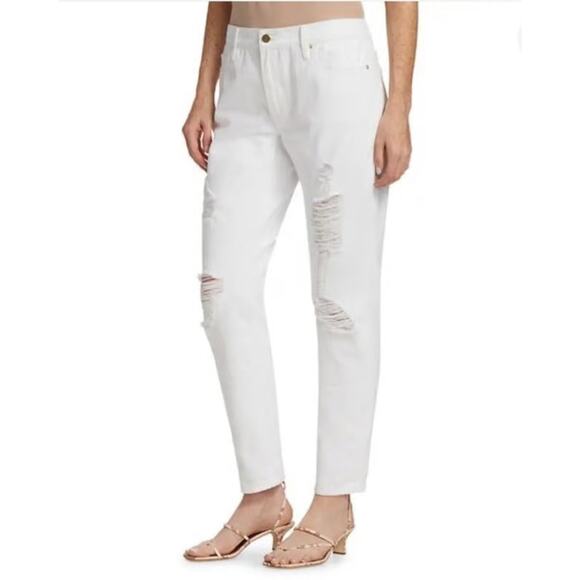 Frame Denim Le Garcon Distressed Jeans White Boyfriend Mid Rise Cotton Size 26 - Picture 1 of 13